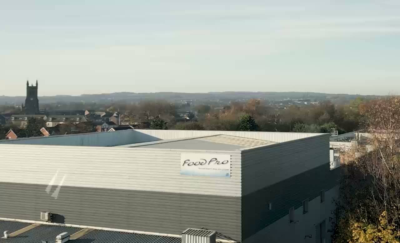 The FoodPro sign on the side of the Wigan factory