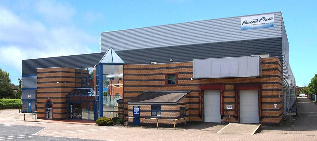 The FoodPro production facility on Chapel Lane, Wigan, with its reception and goods-out loading bays